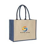 Laminated Jute Supermarket Bag with Blue Handles and Gussets